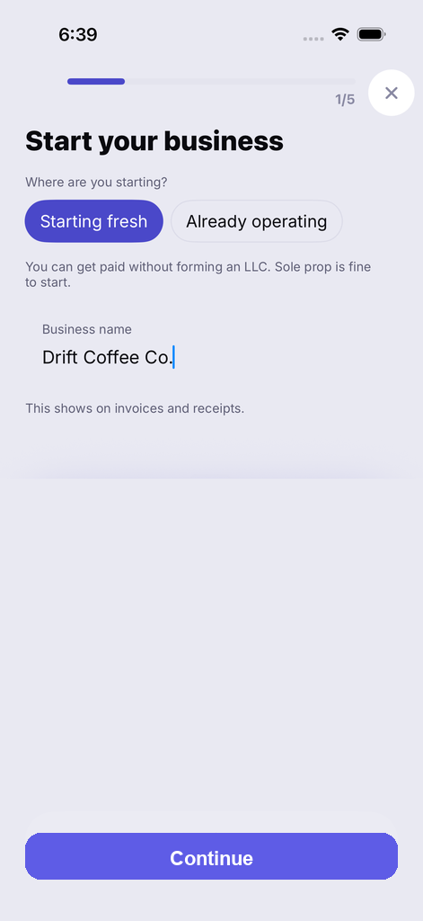 Plus on iPhone — Start your business setup